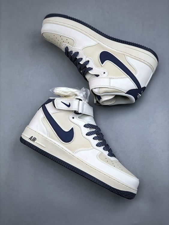 Nike Air Force 1 MID Bege e Azul Escuro - Vista 2