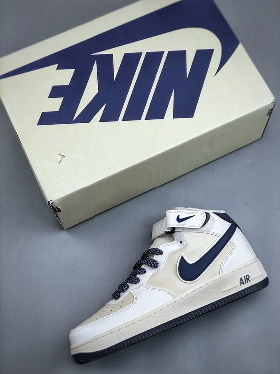 Nike Air Force 1 MID Bege e Azul Escuro - Vista 8