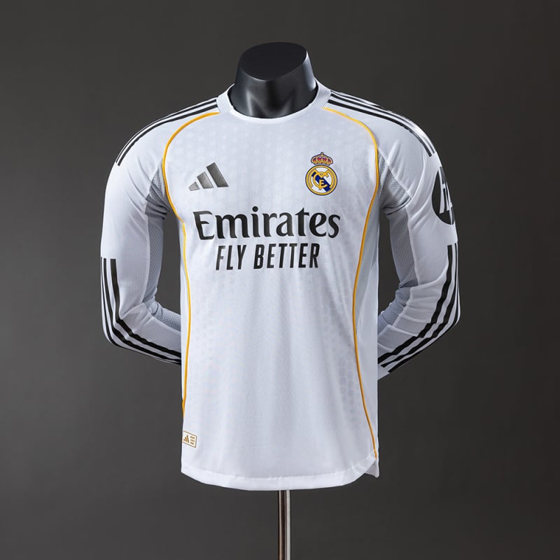 Real Madrid 25/26 manga-longa Home versão jogador