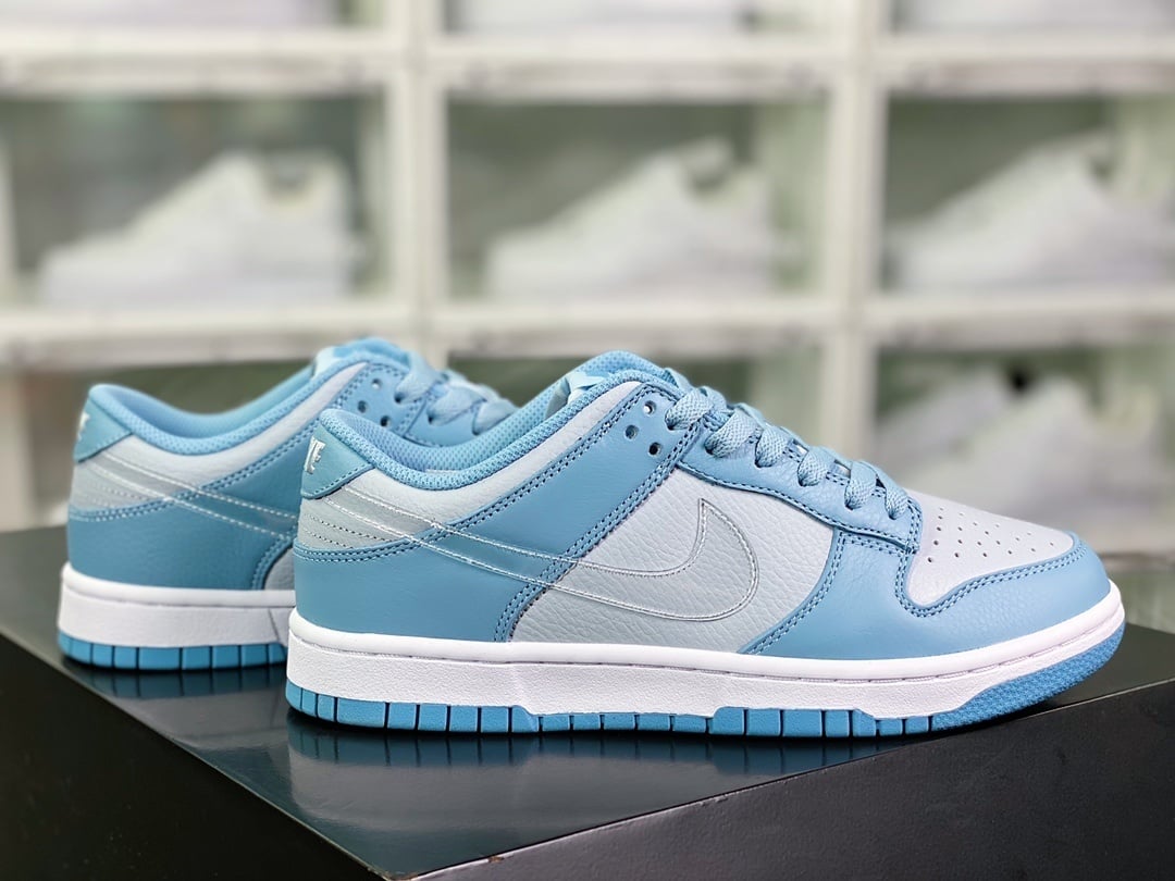 NK Dunk Low Azul Dourado Gelo Cinza com Swoosh Transparente - Vista 2
