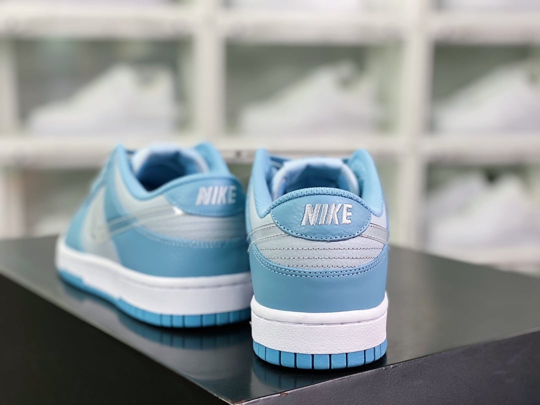NK Dunk Low Azul Dourado Gelo Cinza com Swoosh Transparente - Vista 4