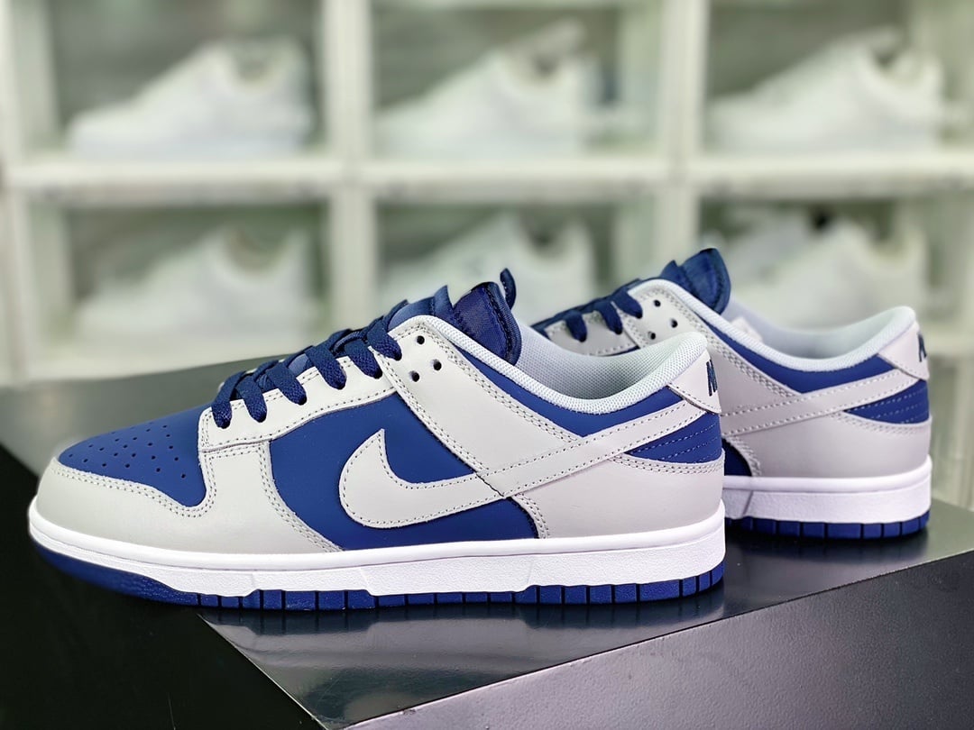 NK Dunk Low Patchwork Cinza Fumaça e Azul Marinho - Vista 3
