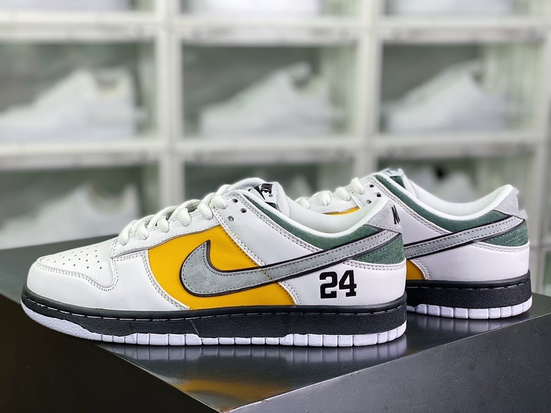NK Dunk Low Branco Amarelo Verde Cinzento - Vista 3