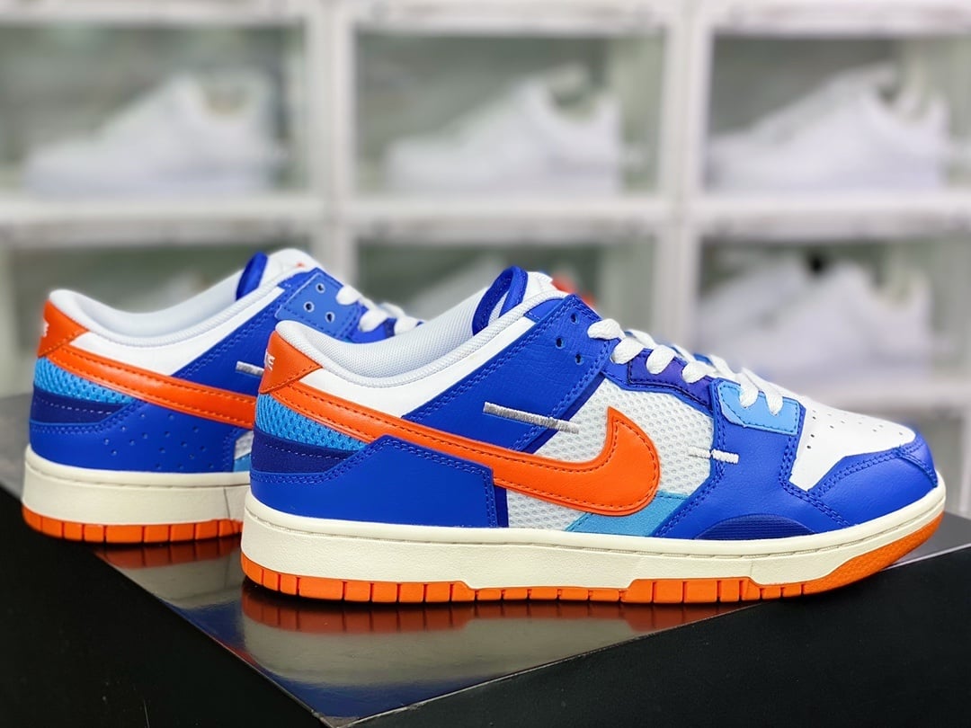 NK Dunk Low Patchwork Azul Laranja Branco - Vista 2