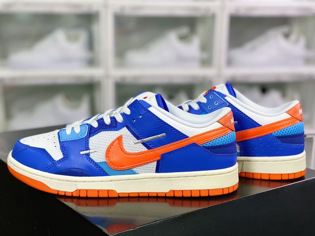 NK Dunk Low Patchwork Azul Laranja Branco - Vista 3