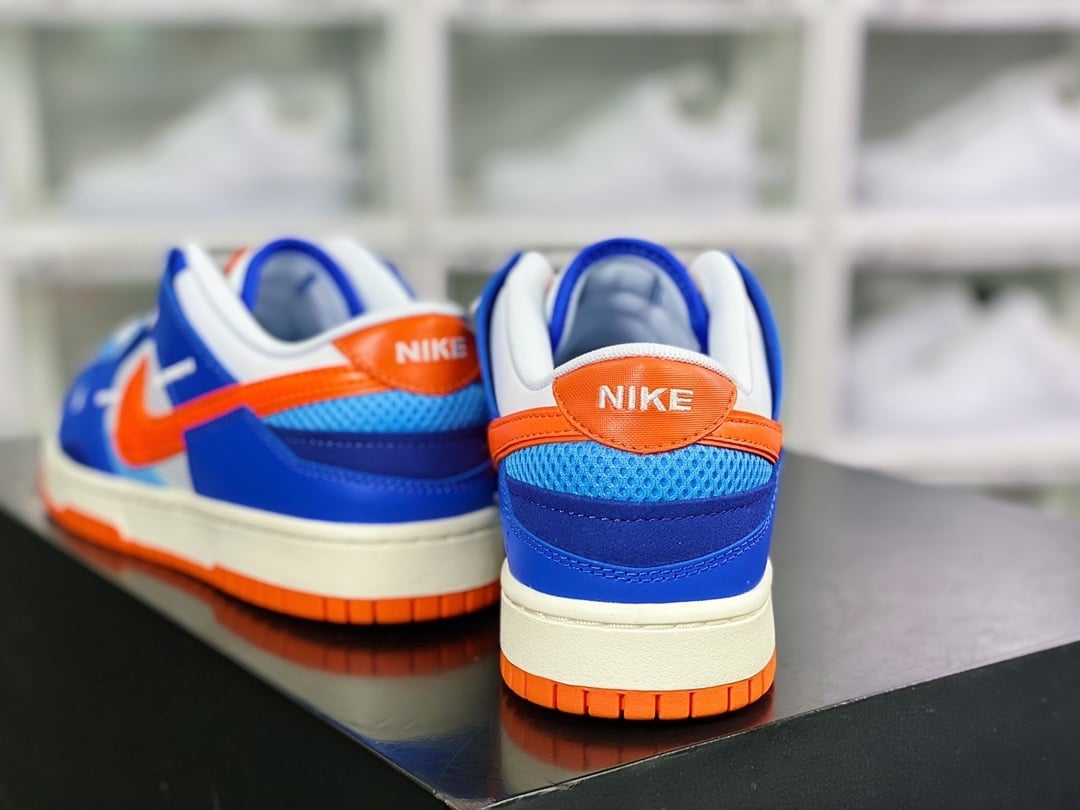 NK Dunk Low Patchwork Azul Laranja Branco - Vista 4