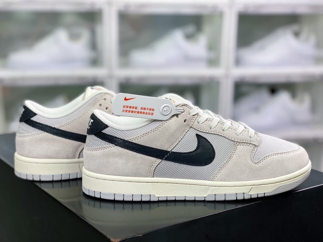 NK Dunk Low Cinzento Branco Lona - Vista 2