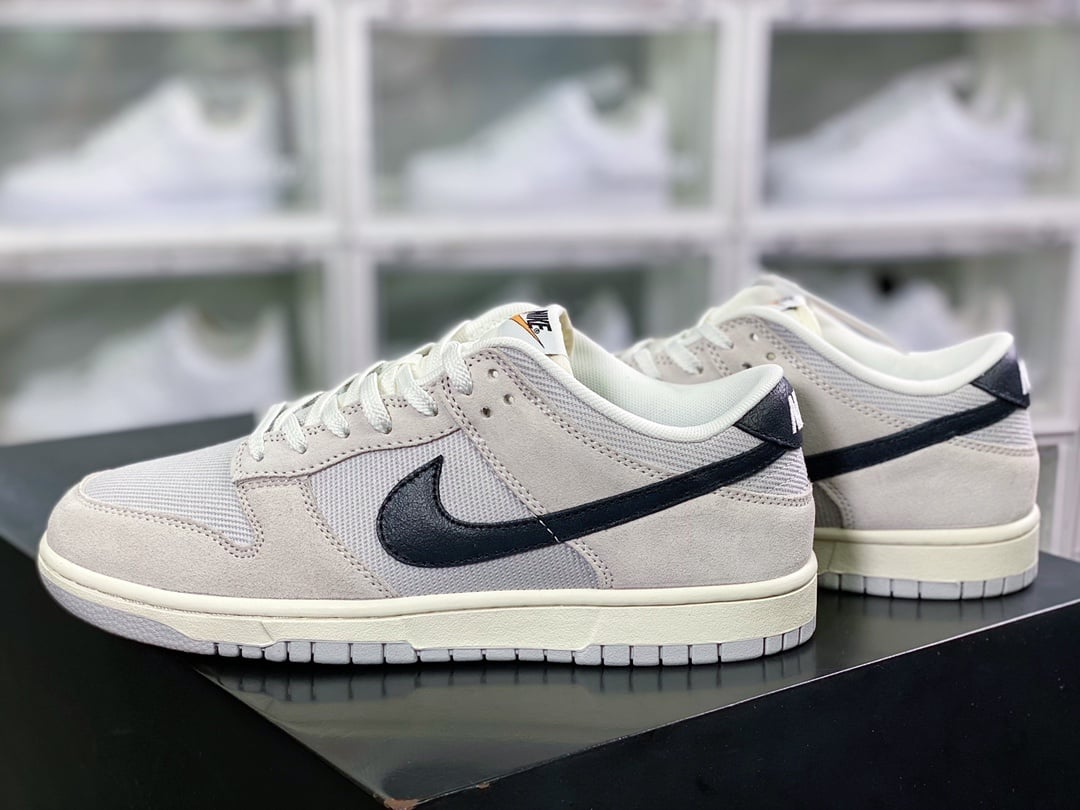 NK Dunk Low Cinzento Branco Lona - Vista 3