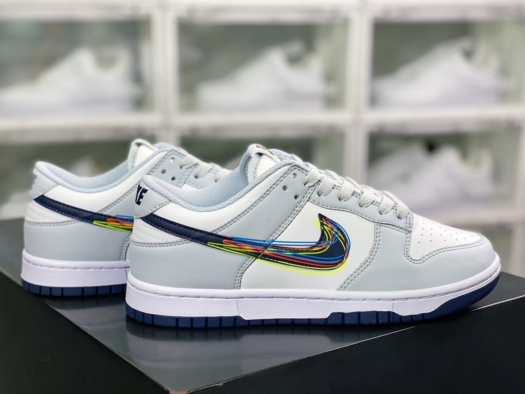 NK Dunk Low Cinzento Branco Arco-Íris 3D - Vista 2