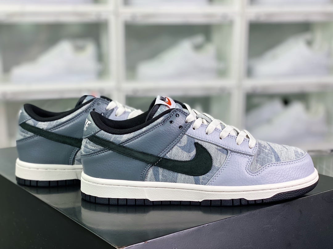 NK Dunk Low Cinza Branco Preto Padrão - Vista 2