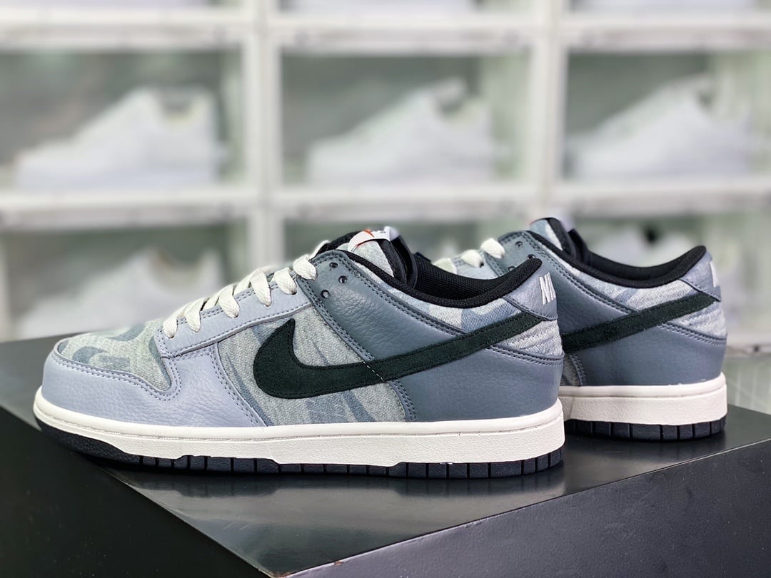 NK Dunk Low Cinza Branco Preto Padrão - Vista 3