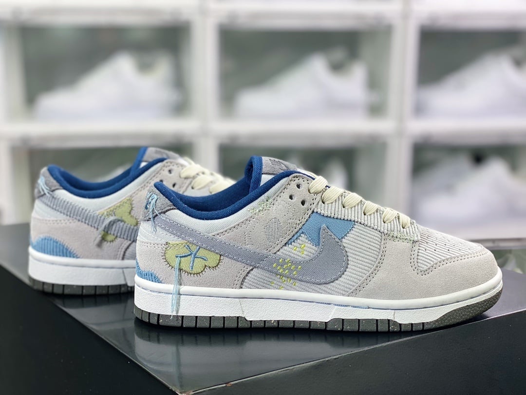 NK Dunk Low Cinza Azul em Veludo Cotelê - Vista 2