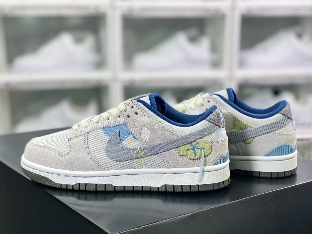 NK Dunk Low Cinza Azul em Veludo Cotelê - Vista 3