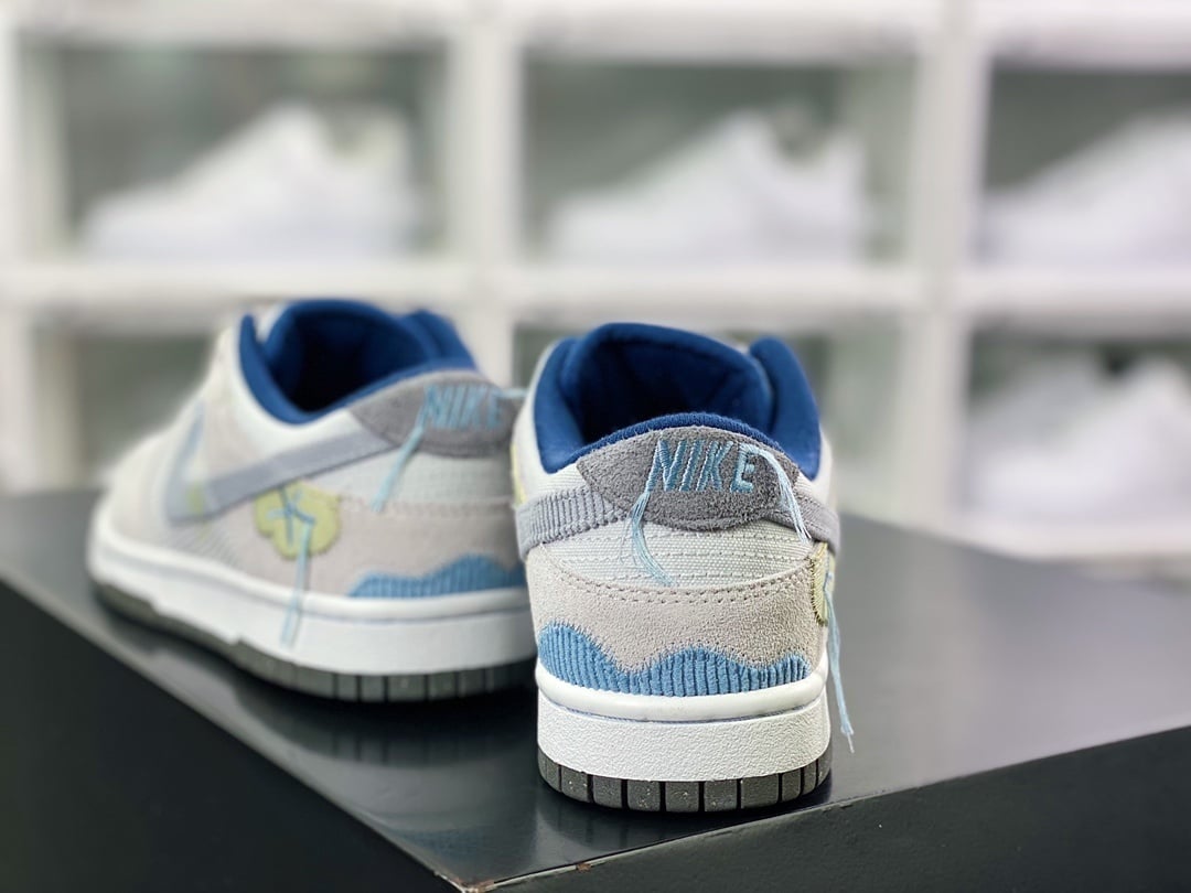 NK Dunk Low Cinza Azul em Veludo Cotelê - Vista 4