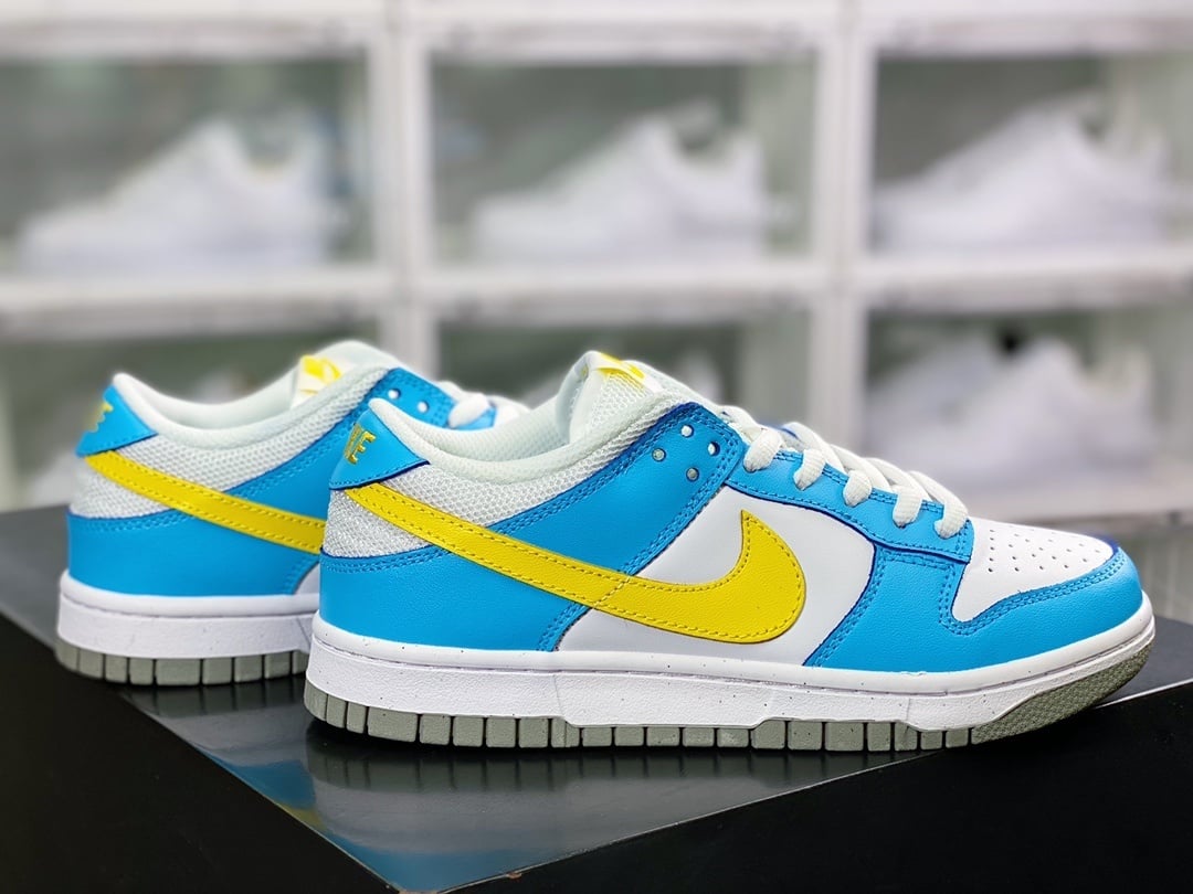 NK Dunk Low Branco Azul Materiais Recicláveis - Vista 2
