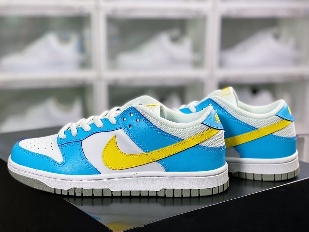 NK Dunk Low Branco Azul Materiais Recicláveis - Vista 3