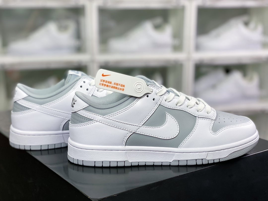 NK Dunk Low Couro Cinza Branco - Vista 2