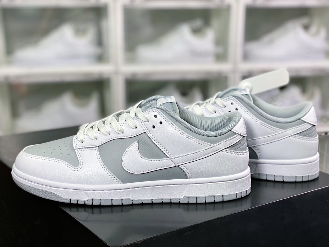 NK Dunk Low Couro Cinza Branco - Vista 3