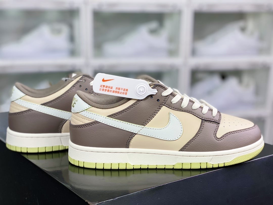 NK Dunk Low Couro Verde Oliva Cinza Creme - Vista 2