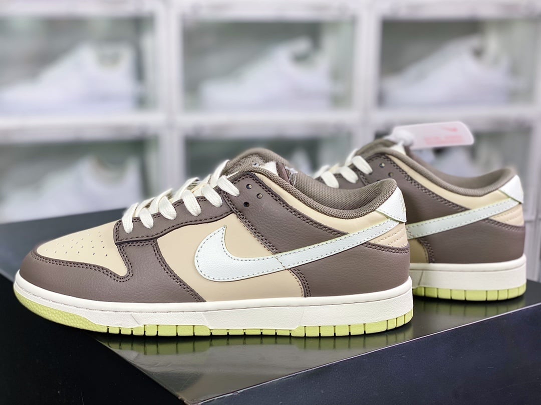NK Dunk Low Couro Verde Oliva Cinza Creme - Vista 3