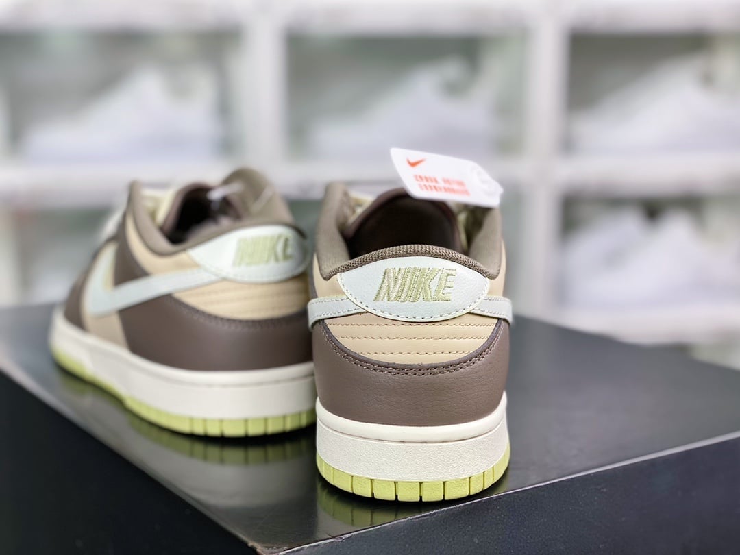 NK Dunk Low Couro Verde Oliva Cinza Creme - Vista 4