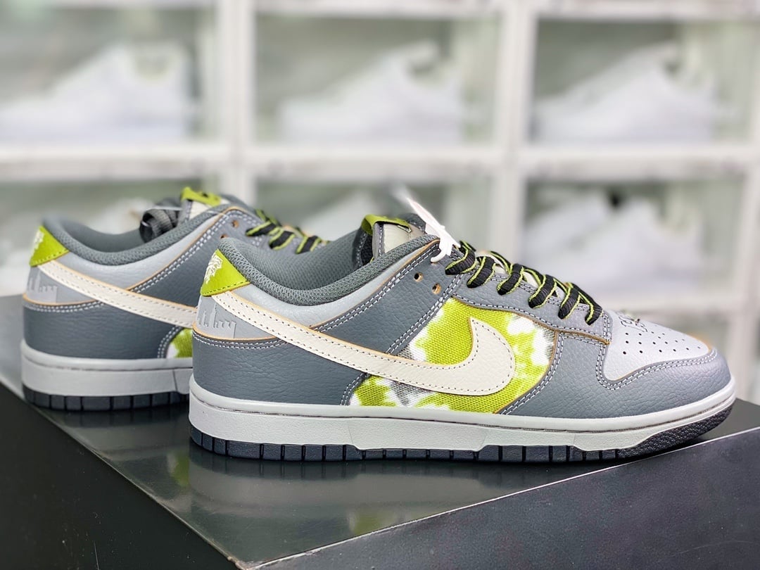 NK Dunk Low Couro Cinza Escuro Verde Tie-Dye - Vista 2