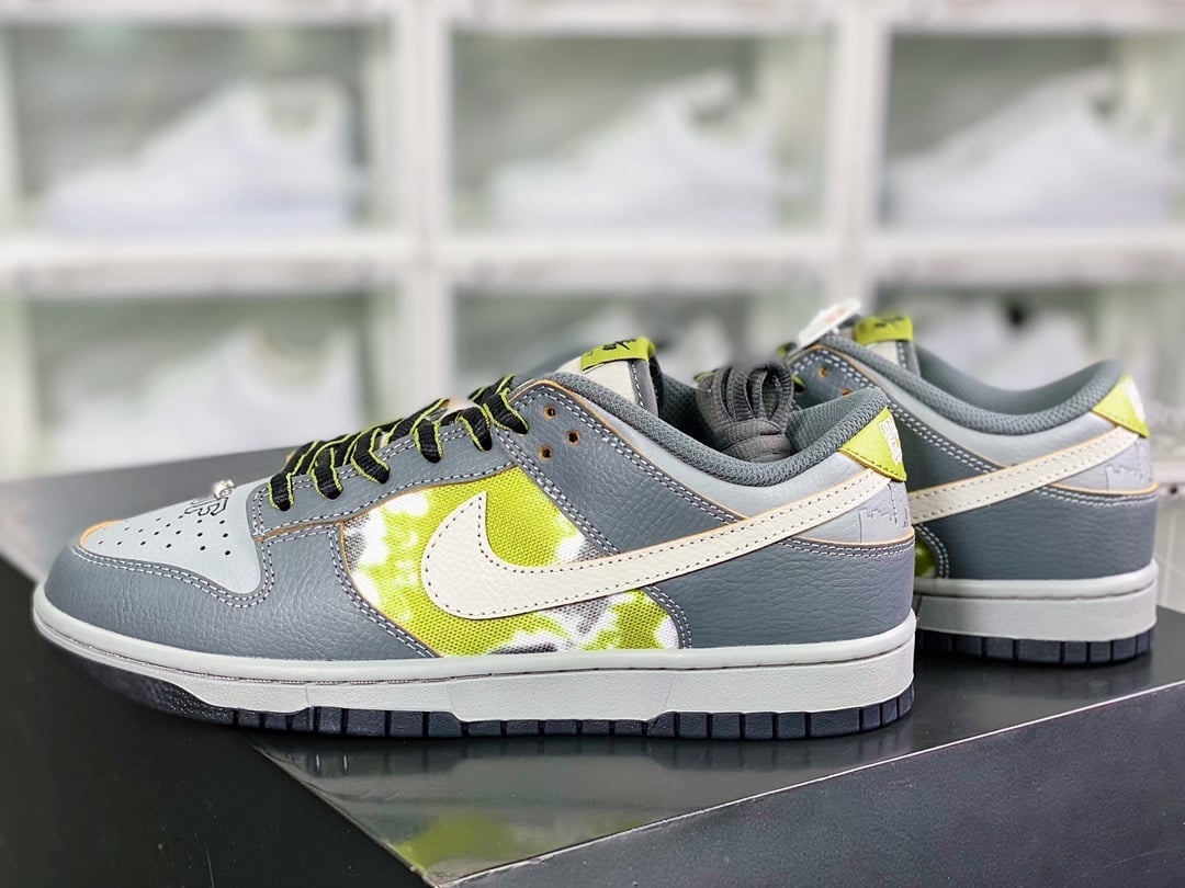 NK Dunk Low Couro Cinza Escuro Verde Tie-Dye - Vista 3