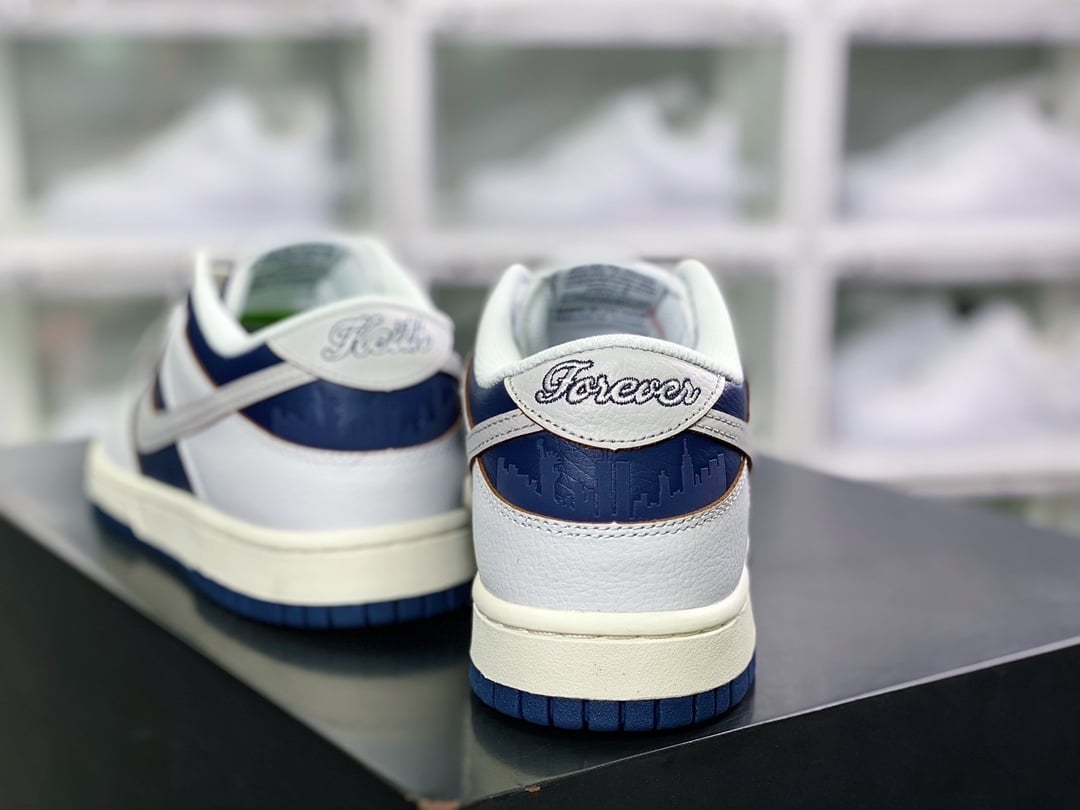NK Dunk Low Couro Branco Azul Marinho Dourado - Vista 4
