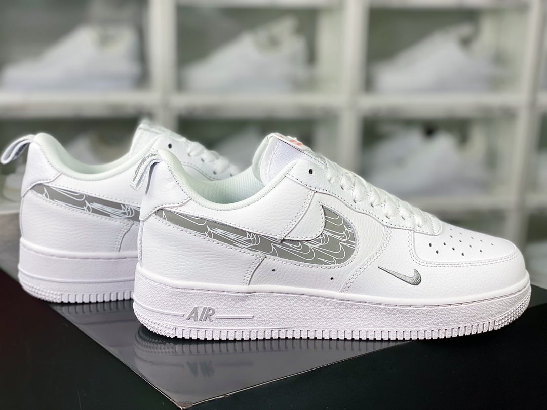 Nike Leather Branco e Cinza Pequeno Swoosh 3M - Vista 2