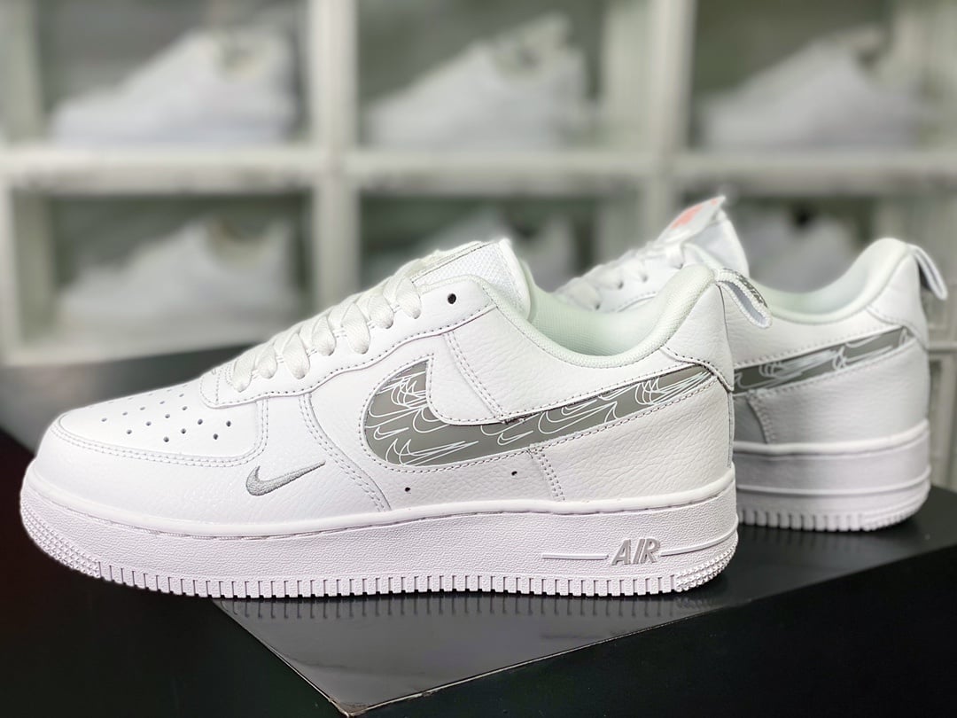 Nike Leather Branco e Cinza Pequeno Swoosh 3M - Vista 3