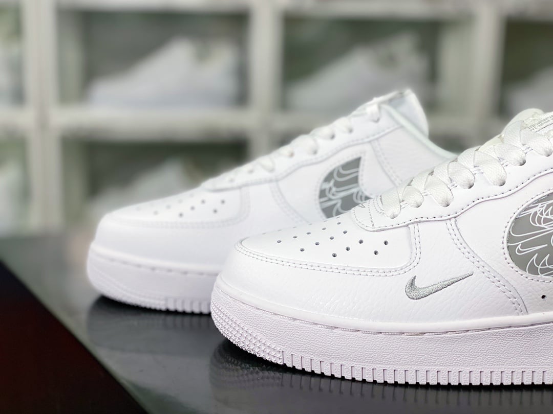 Nike Leather Branco e Cinza Pequeno Swoosh 3M - Vista 8
