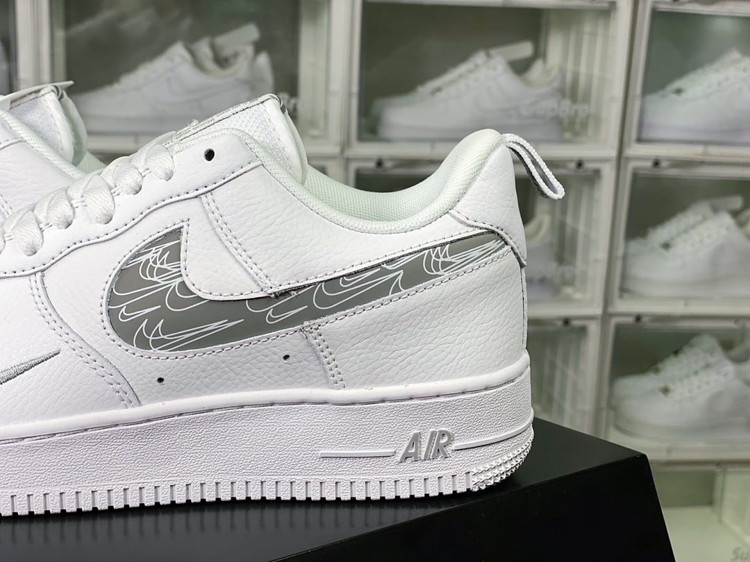 Nike Leather Branco e Cinza Pequeno Swoosh 3M - Vista 9