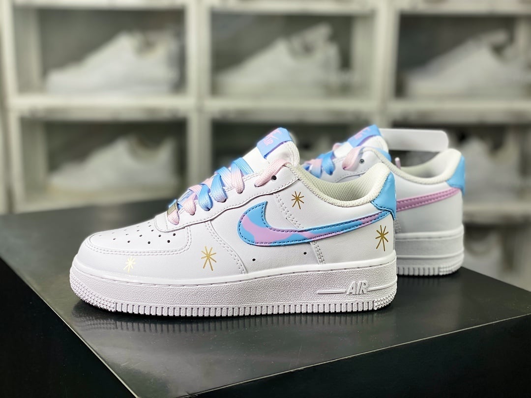 Nike Leather Branco, Rosa e Azul Graffiti - Vista 2