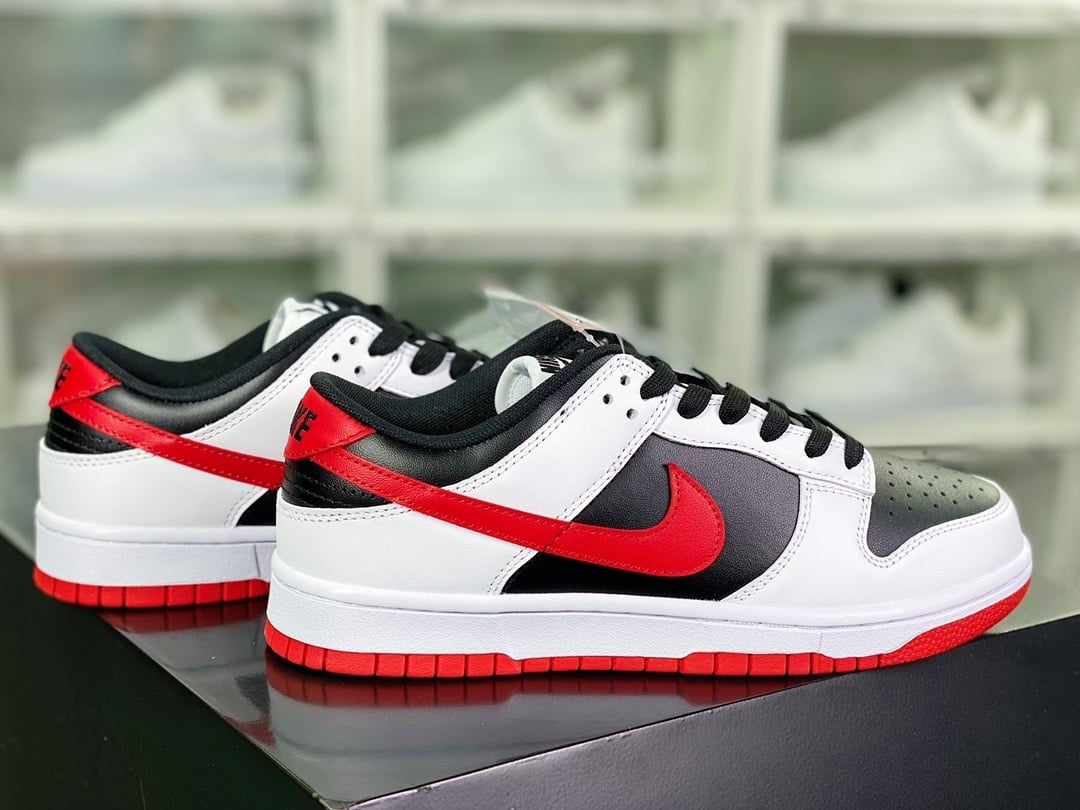 NK Dunk Low Couro Branco, Preto e Vermelho - Vista 2