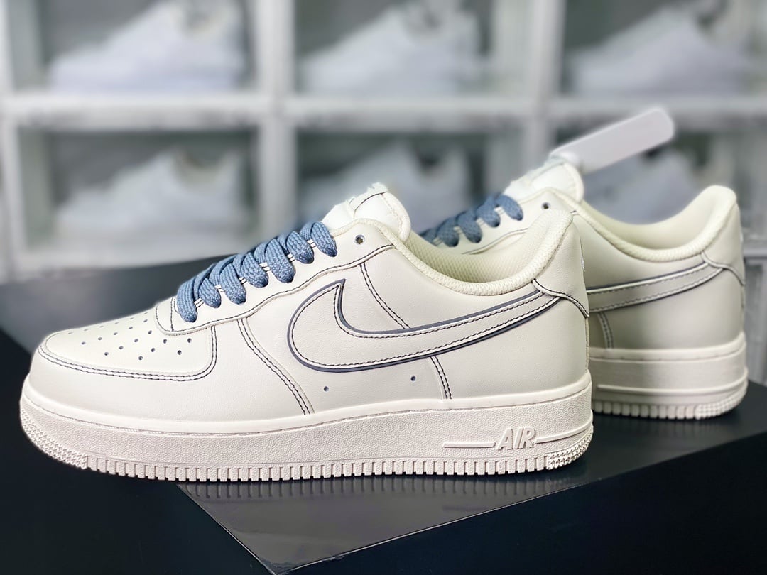 Nike Leather Creme, Cinza e Azul 3M Reflectivo - Vista 3