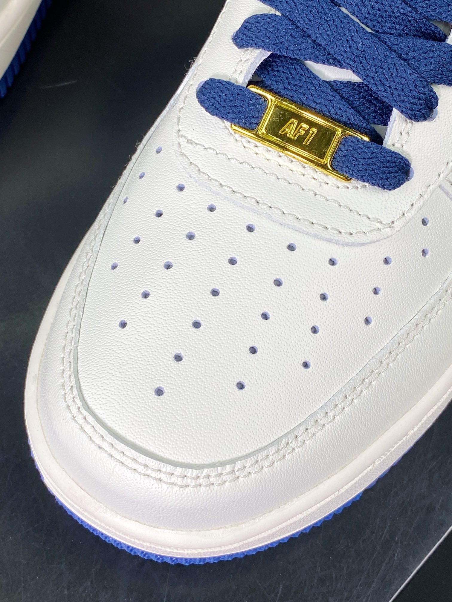 Nike Leather Creme e Azul Marinho Hook - Vista 6