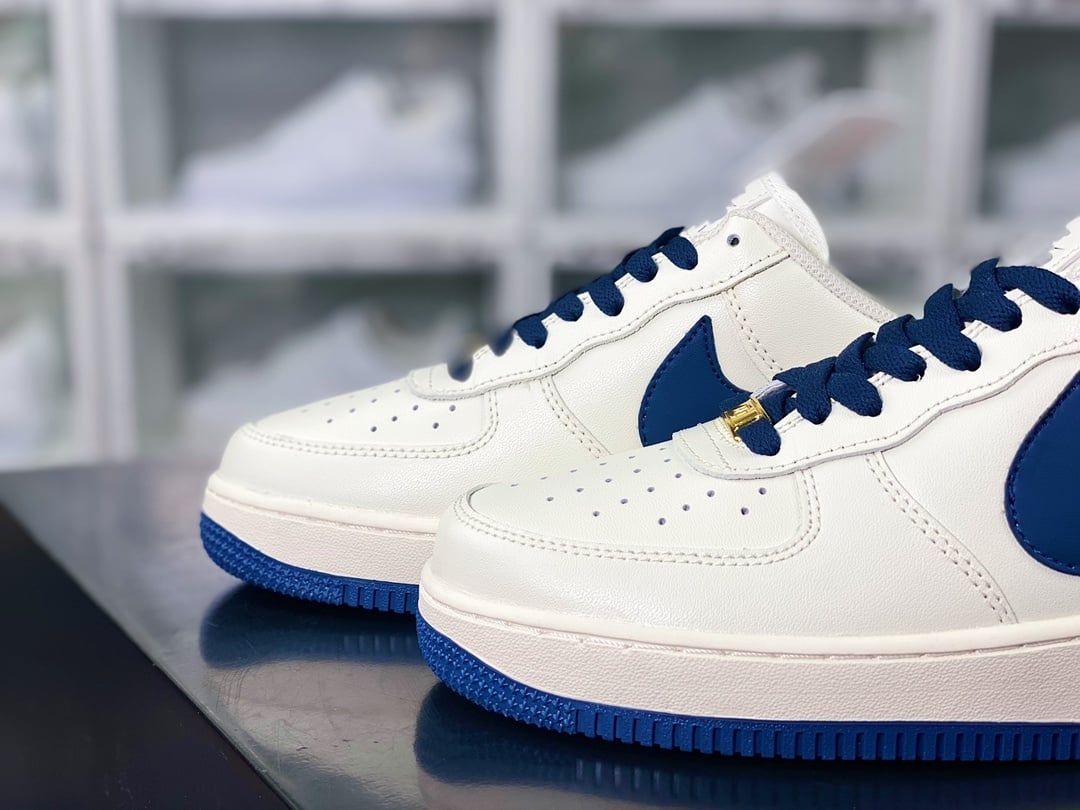 Nike Leather Creme e Azul Marinho Hook - Vista 8