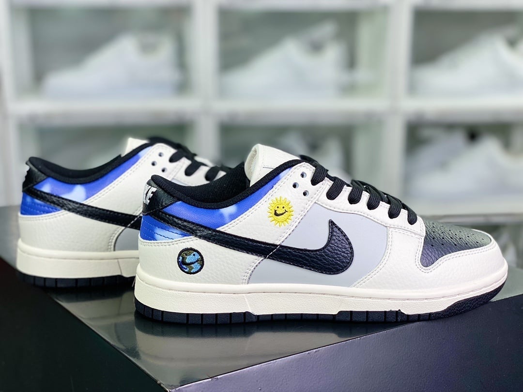 NK Dunk Low Couro Creme, Preto e Azul Céu - Vista 2