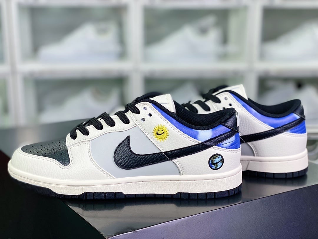 NK Dunk Low Couro Creme, Preto e Azul Céu - Vista 3