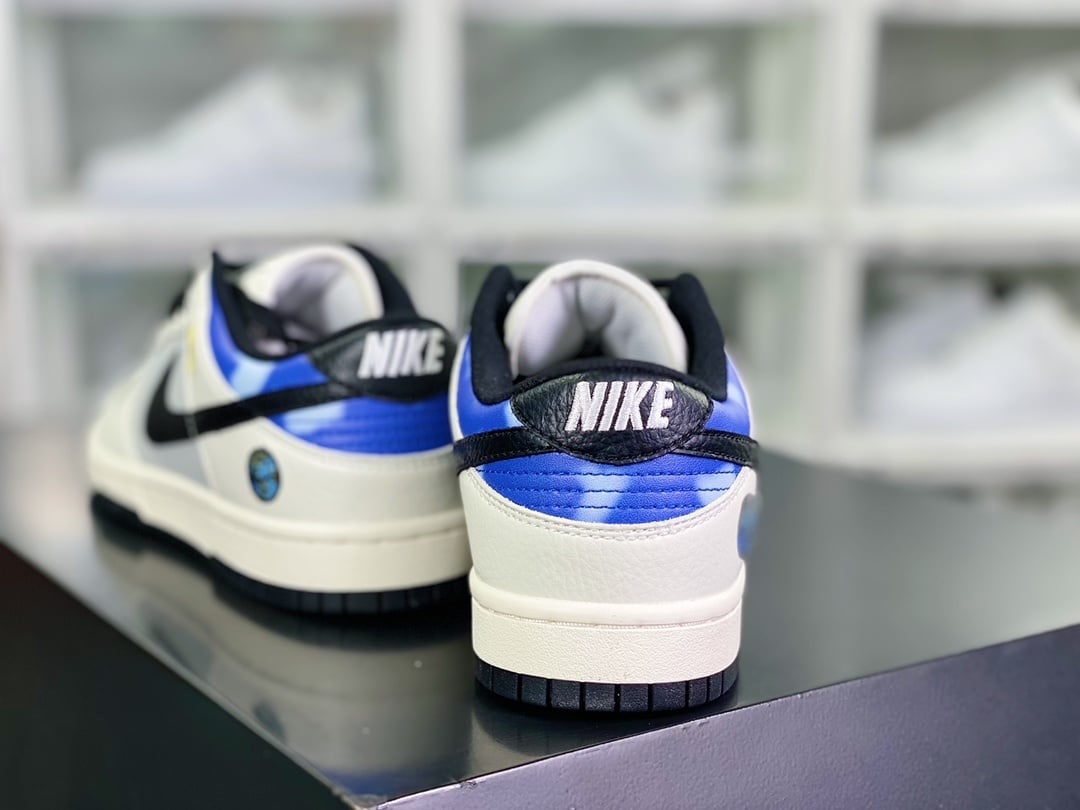 NK Dunk Low Couro Creme, Preto e Azul Céu - Vista 4