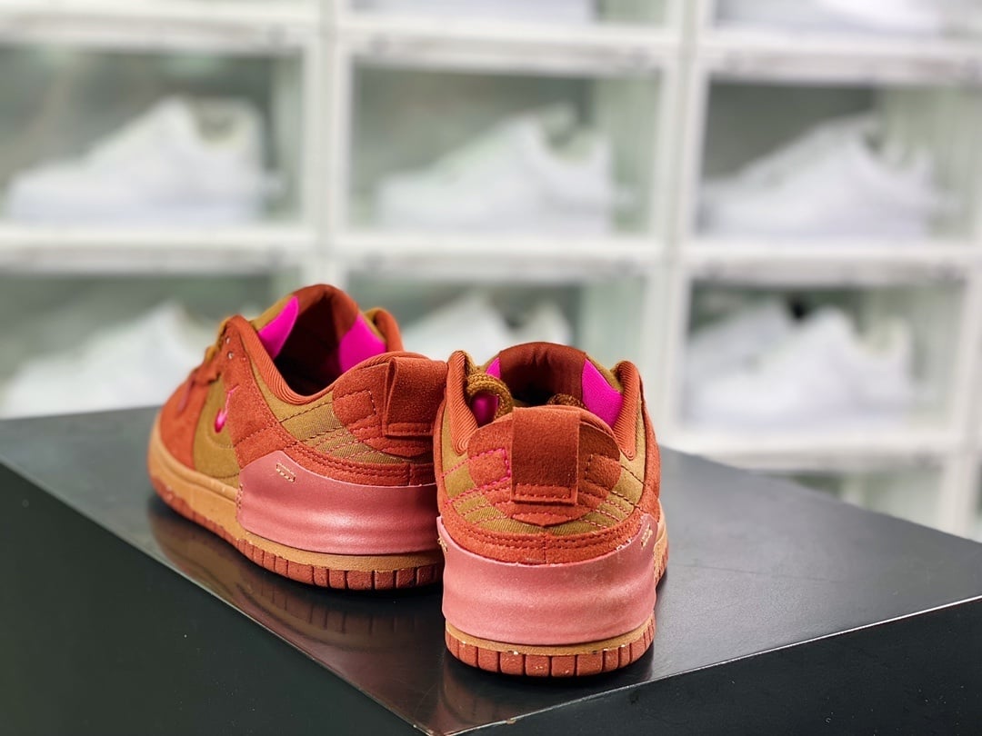 NK Dunk Low Desconstruído Castanho Vermelho Rosa Duplo Swoosh - Vista 3