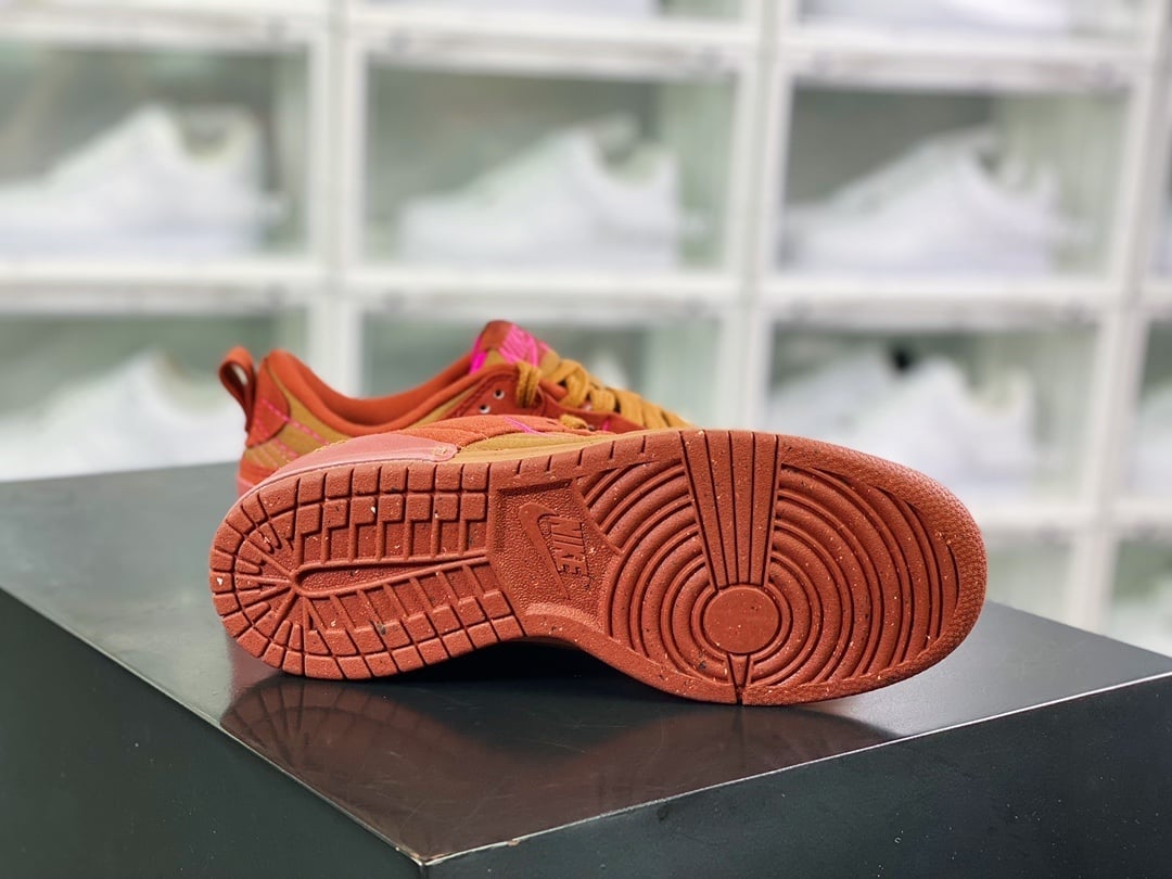 NK Dunk Low Desconstruído Castanho Vermelho Rosa Duplo Swoosh - Vista 4