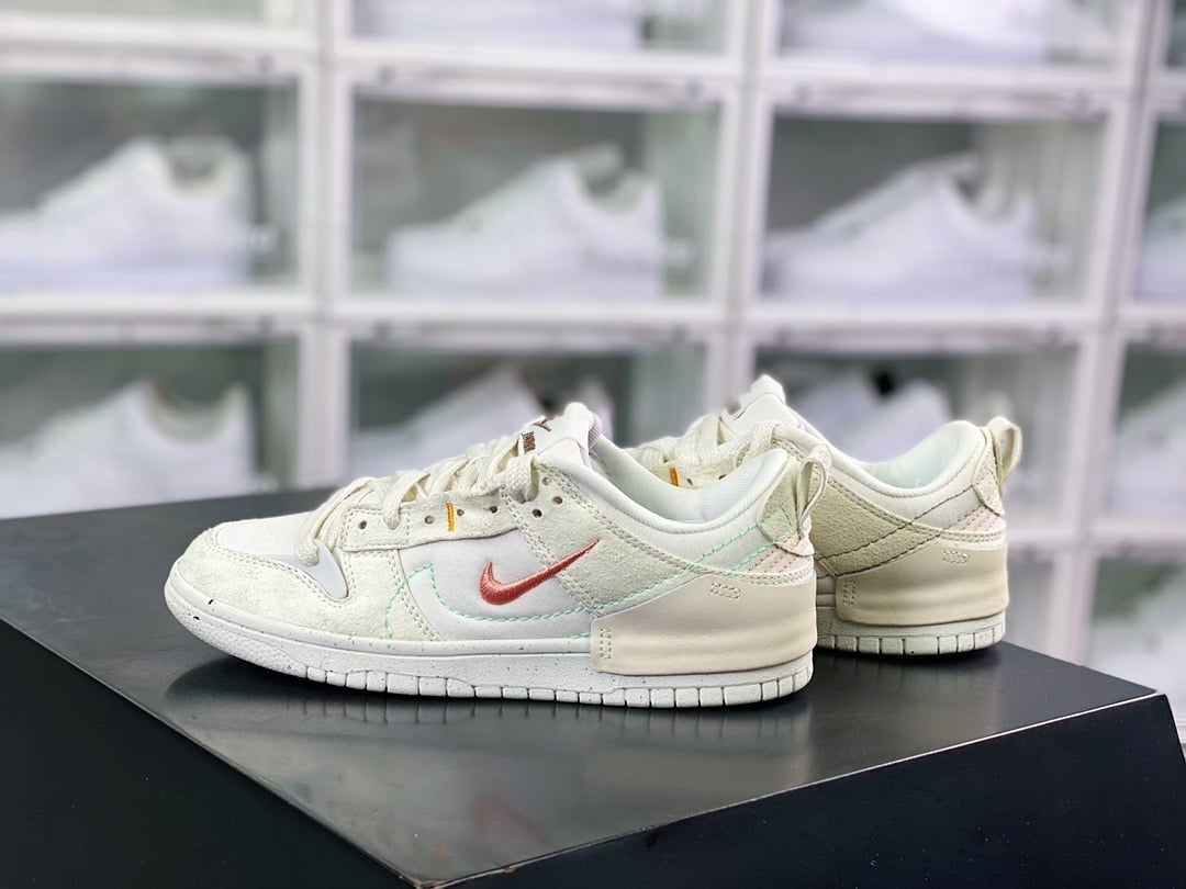 NK Dunk Low Deconstruído Off-White e Rosa Duplo Swoosh - Vista 2
