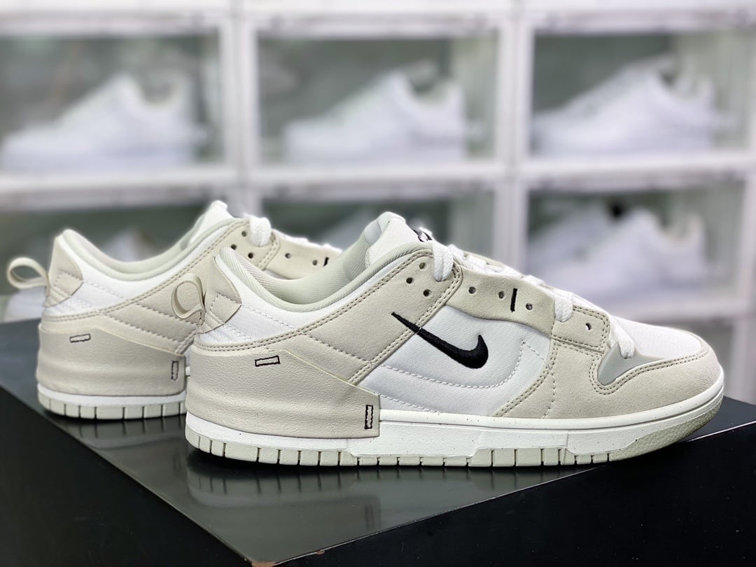 NK Dunk Low Desconstruído Branco Osso Preto Duplo Swoosh - Vista 2