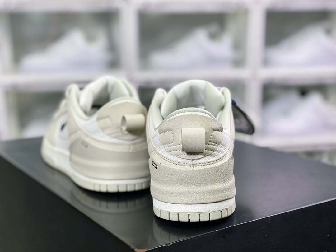 NK Dunk Low Desconstruído Branco Osso Preto Duplo Swoosh - Vista 4