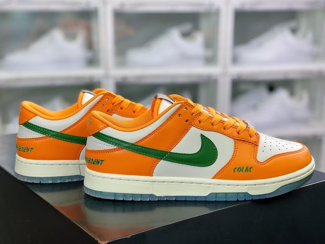 NK Dunk Low Couro Laranja Branco Verde - Vista 2