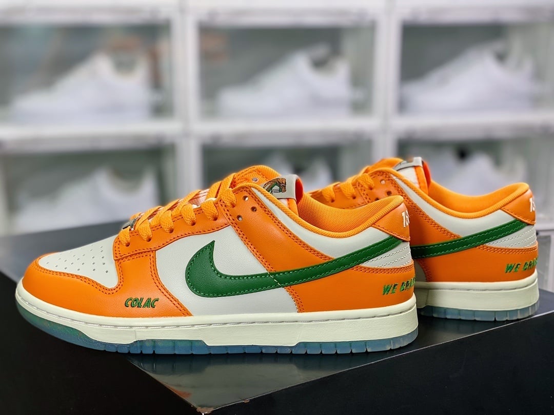 NK Dunk Low Couro Laranja Branco Verde - Vista 3