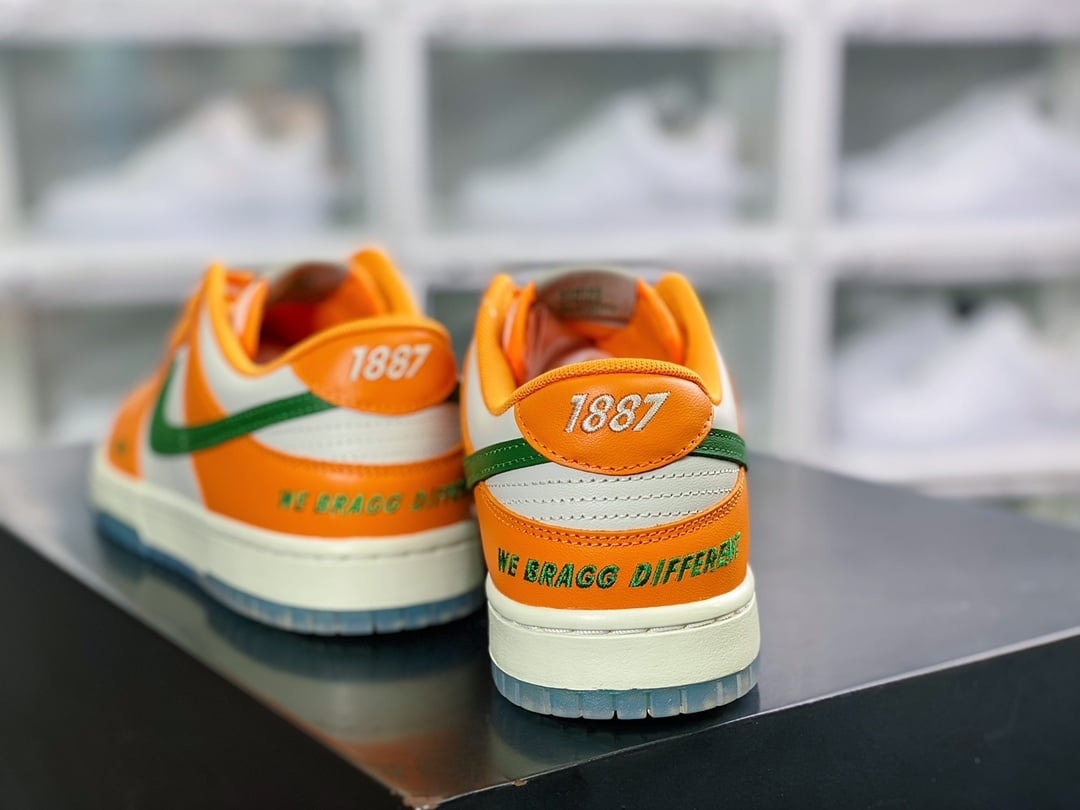 NK Dunk Low Couro Laranja Branco Verde - Vista 4
