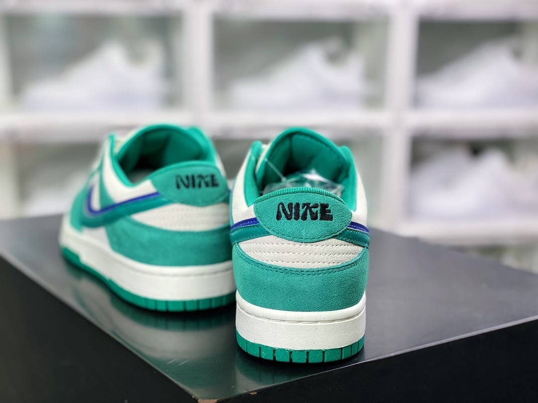 NK Dunk Low Camurça Off-White Verde Azul Duplo Swoosh - Vista 4
