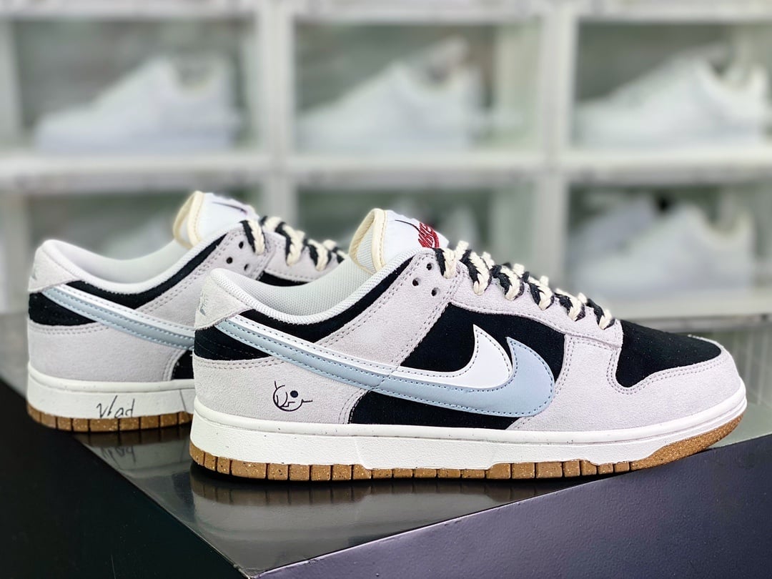 NK Dunk Low Camurça Cinza Claro, Preto e Branco - Vista 2
